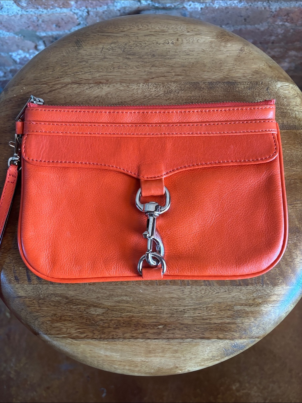 Rebecca Minkoff Orange Leather Wristlet Clutch with Silver Hardware